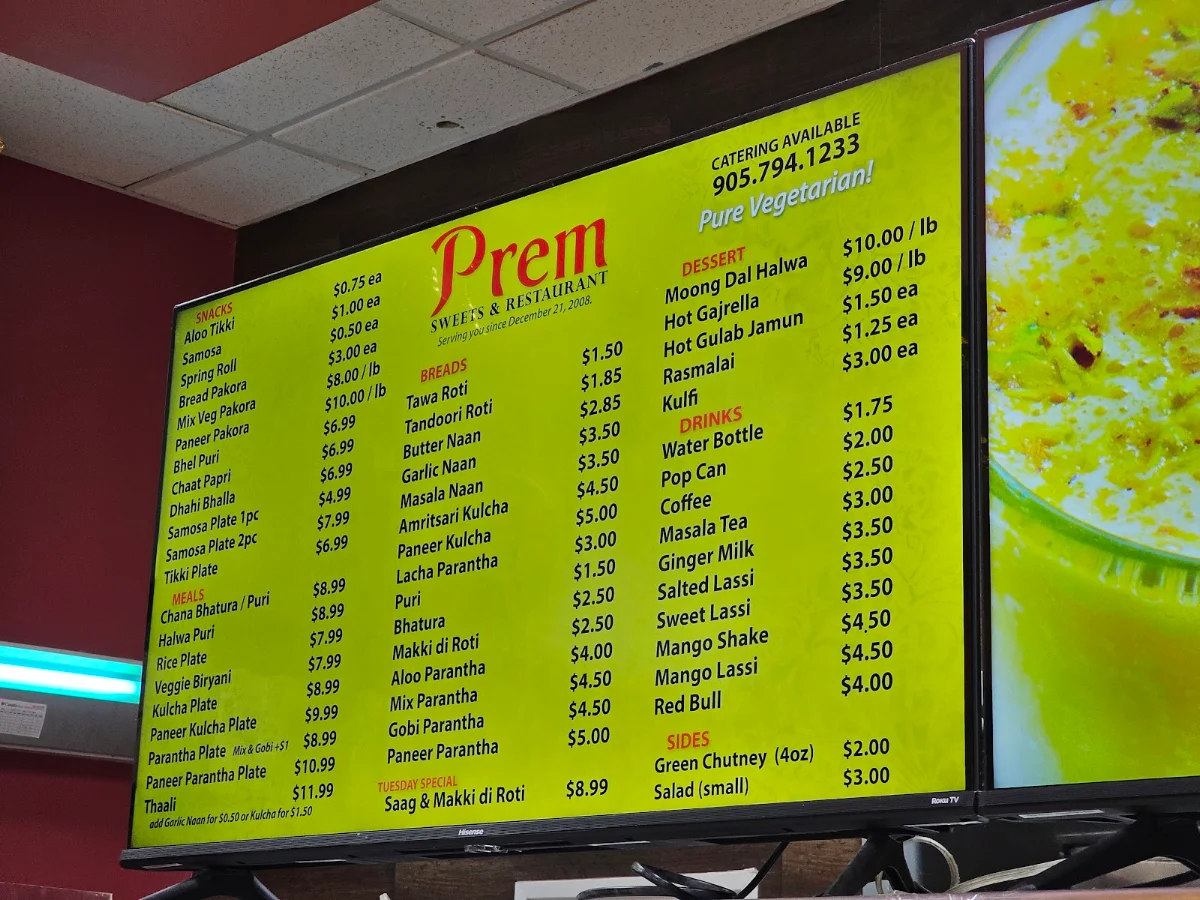 Menu, Prem Sweets & Restaurant