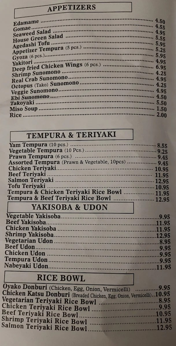 Menu, Sushi Man