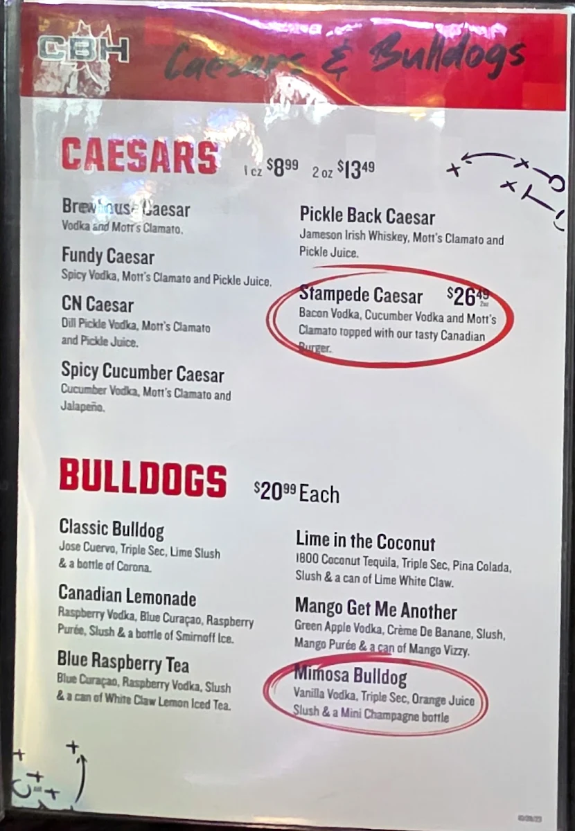 Menu, The Canadian Brewhouse