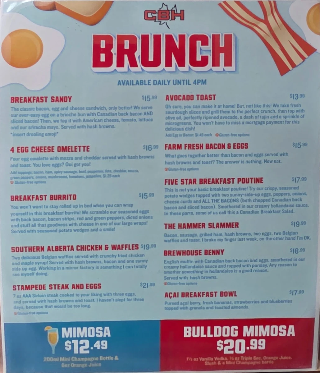 Menu, The Canadian Brewhouse