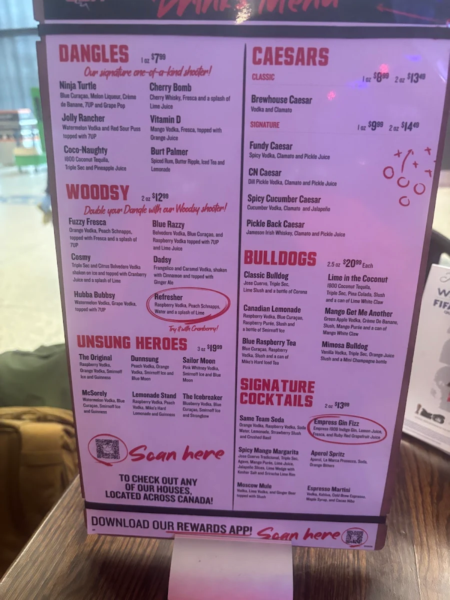 Menu, The Canadian Brewhouse