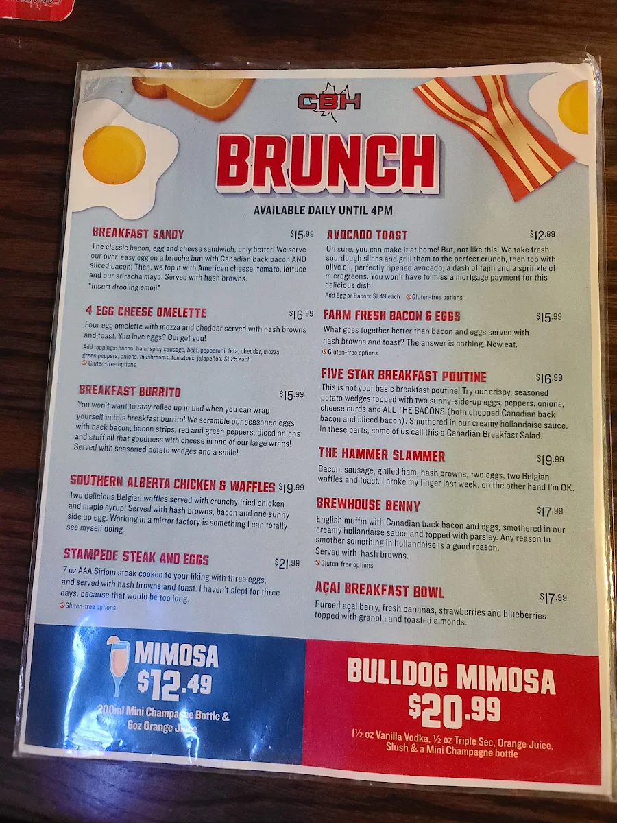 Menu, The Canadian Brewhouse