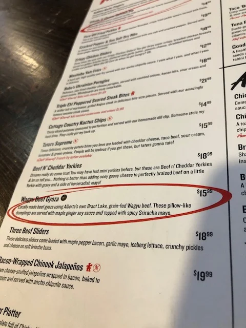Menu, The Canadian Brewhouse