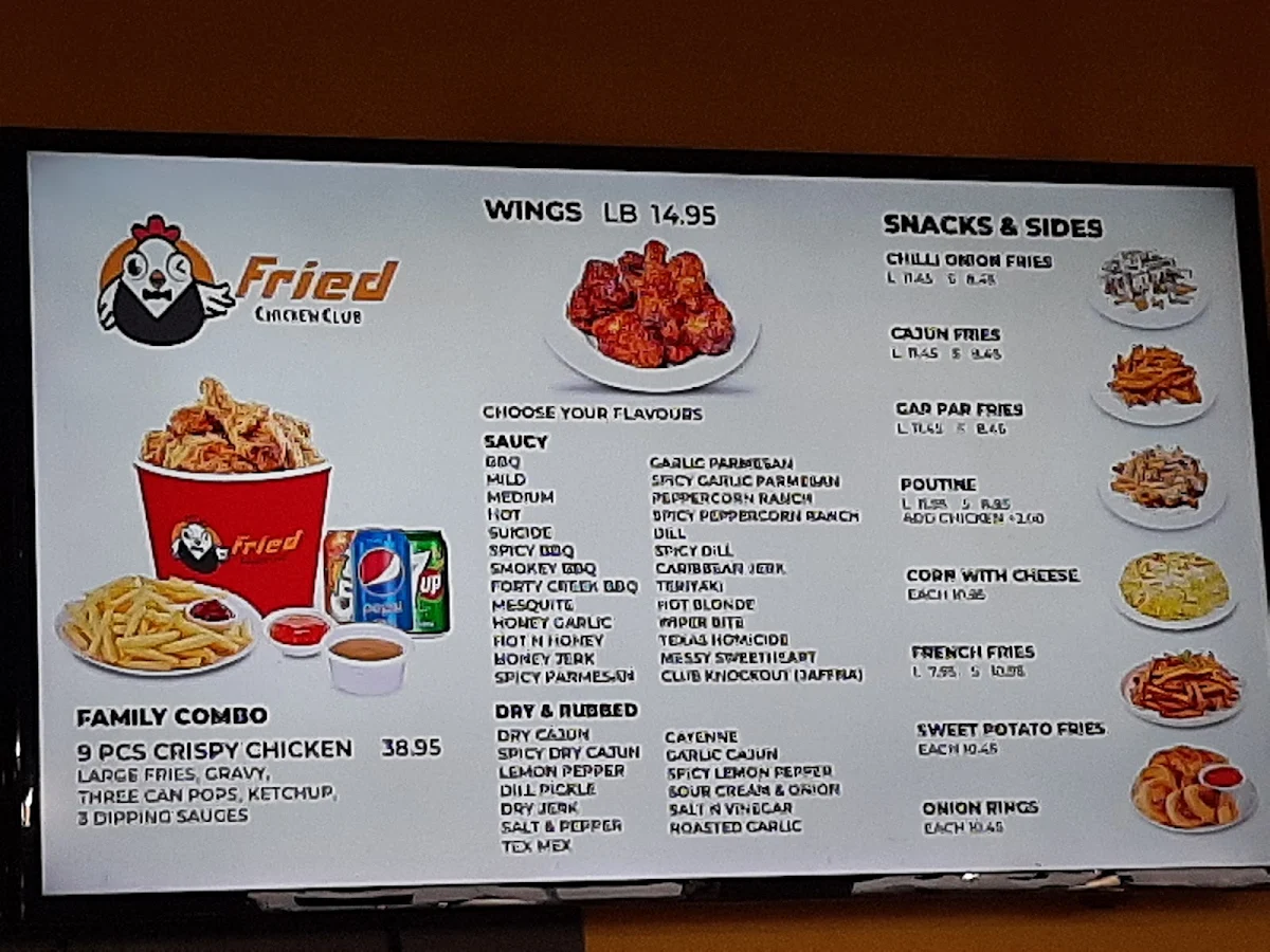 Menu, Fried Chicken Club (St. Laurent Blvd)