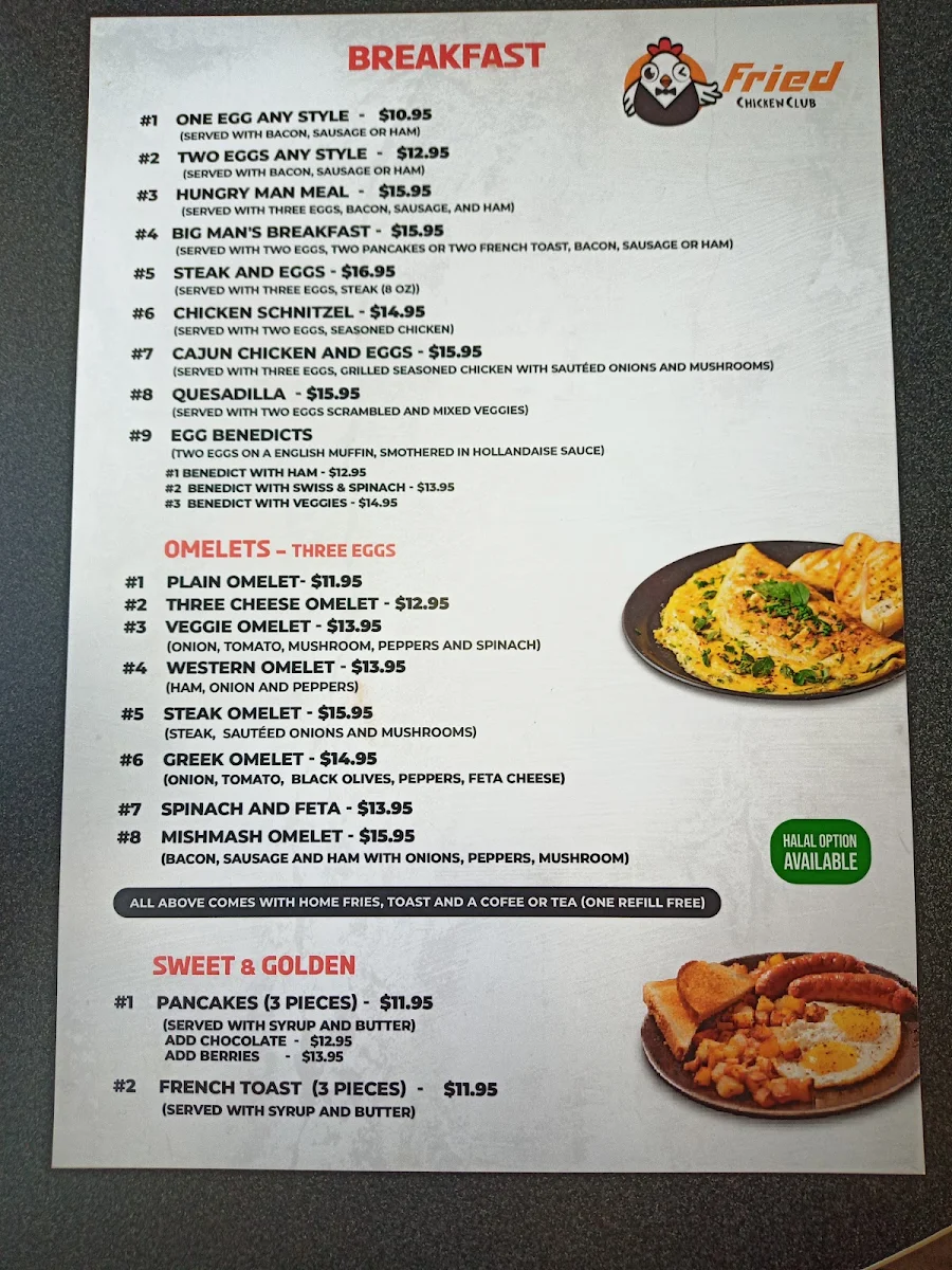 Menu, Fried Chicken Club (St. Laurent Blvd)