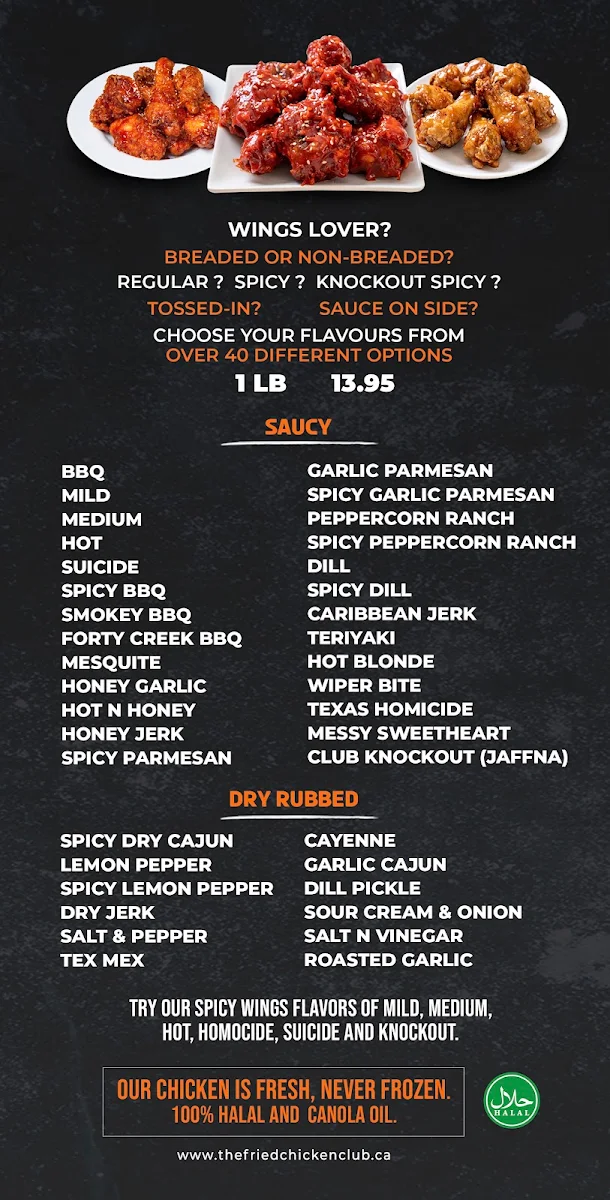 Menu, Fried Chicken Club (St. Laurent Blvd)