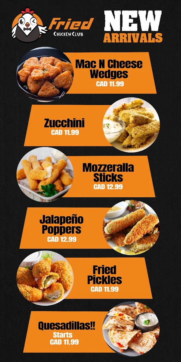 Menu, Fried Chicken Club (St. Laurent Blvd)