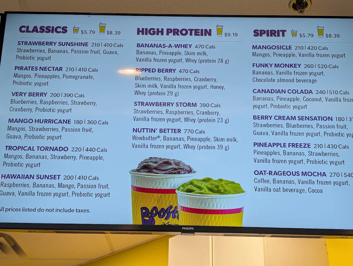 Menu, Booster Juice