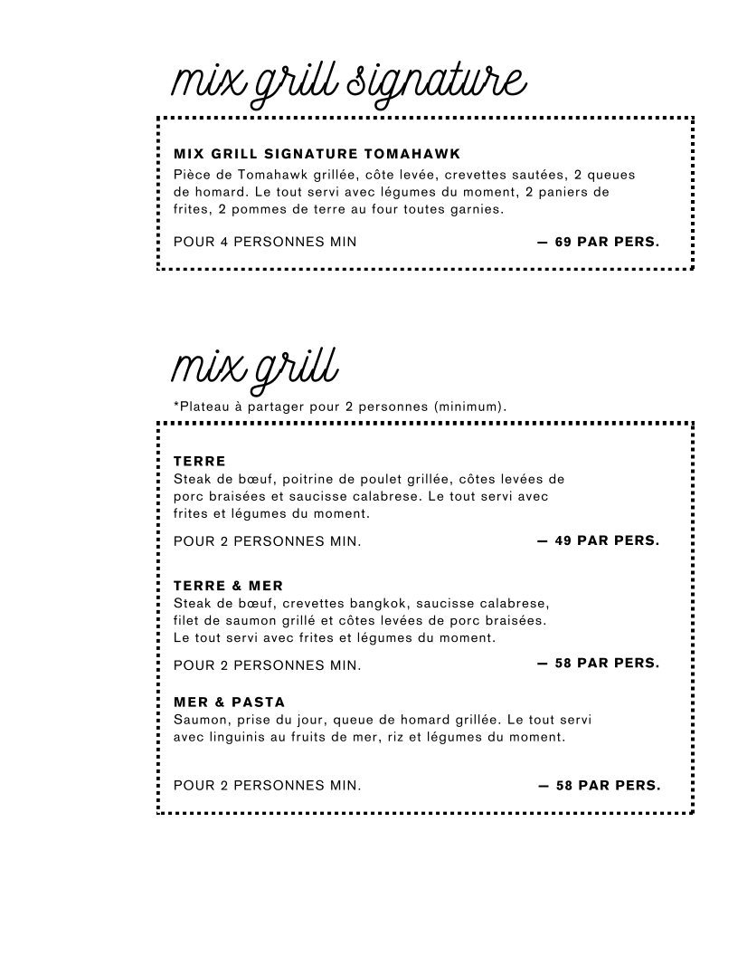 Menu, Restaurant Tomahawk grill - Saguenay