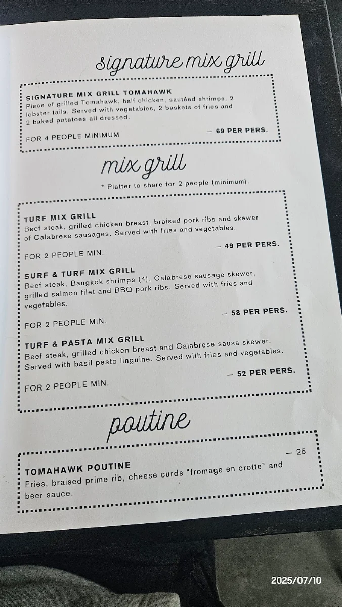 Menu, Restaurant Tomahawk grill - Saguenay