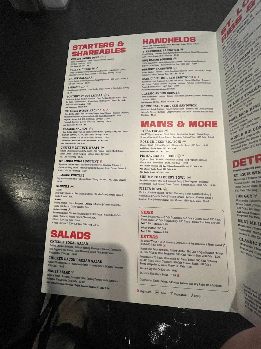 Menu, St. Louis Bar & Grill