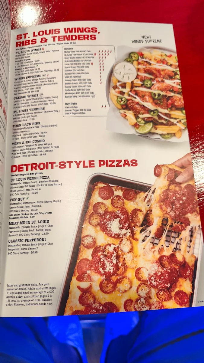 Menu, St. Louis Bar & Grill