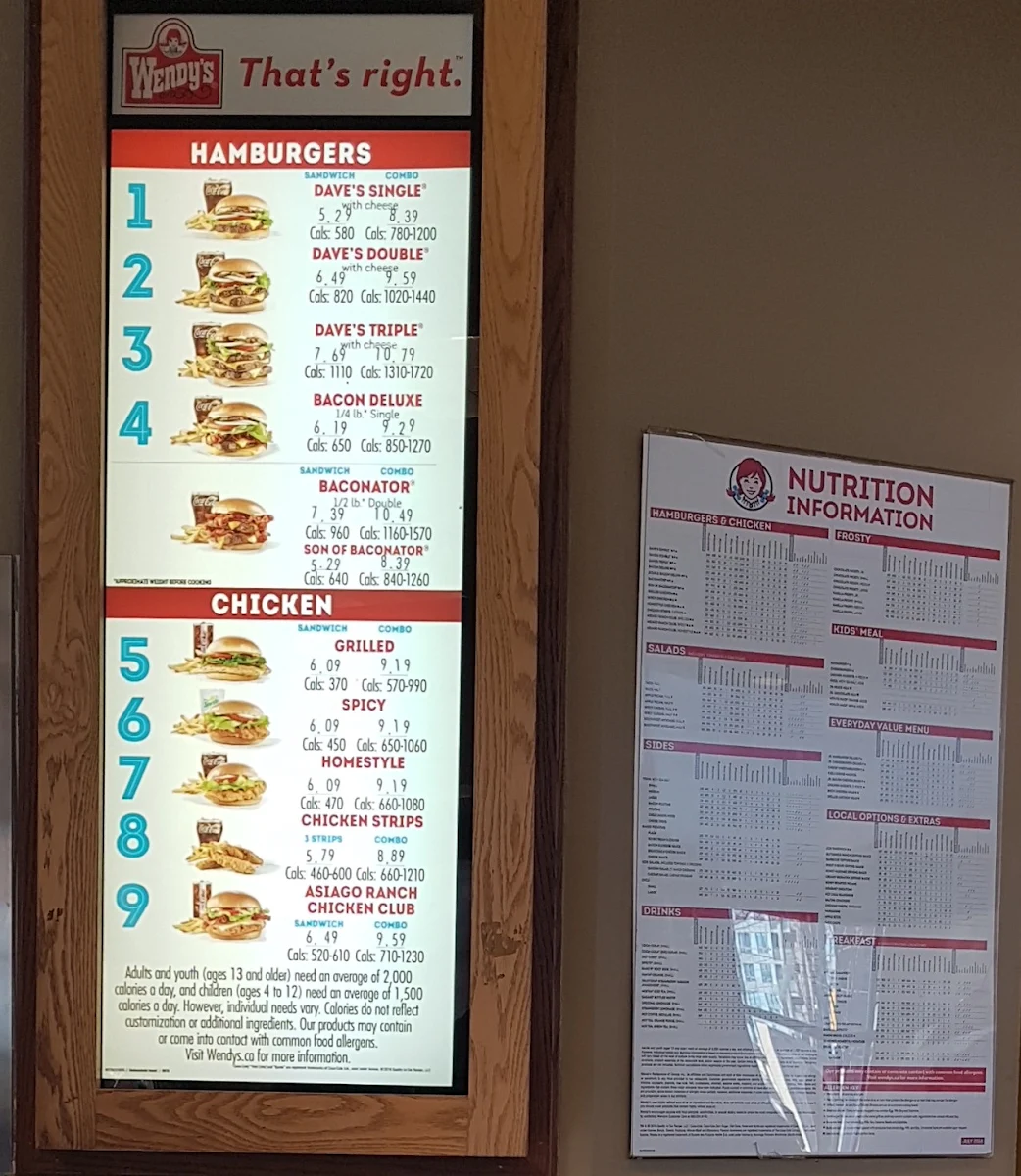 Menu, Wendy's