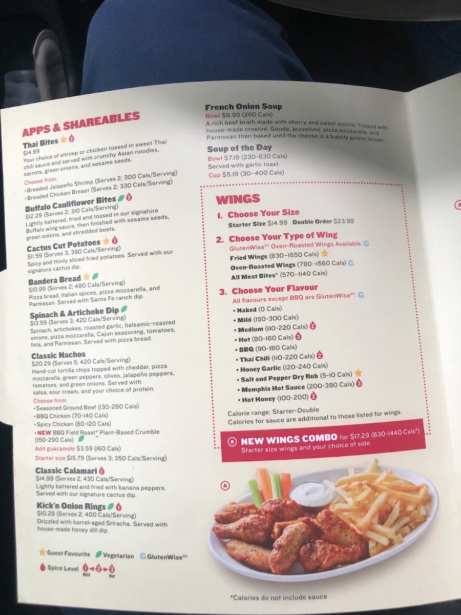 Menu, Boston Pizza
