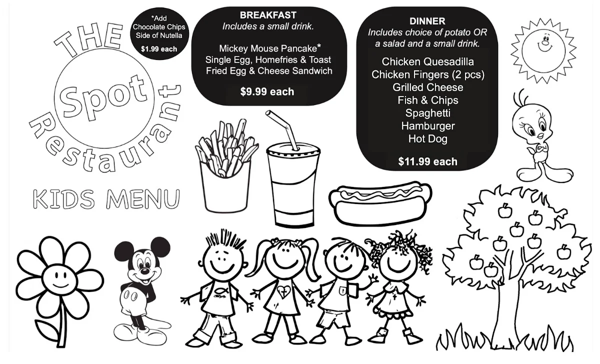 Menu, The Spot Restaurant