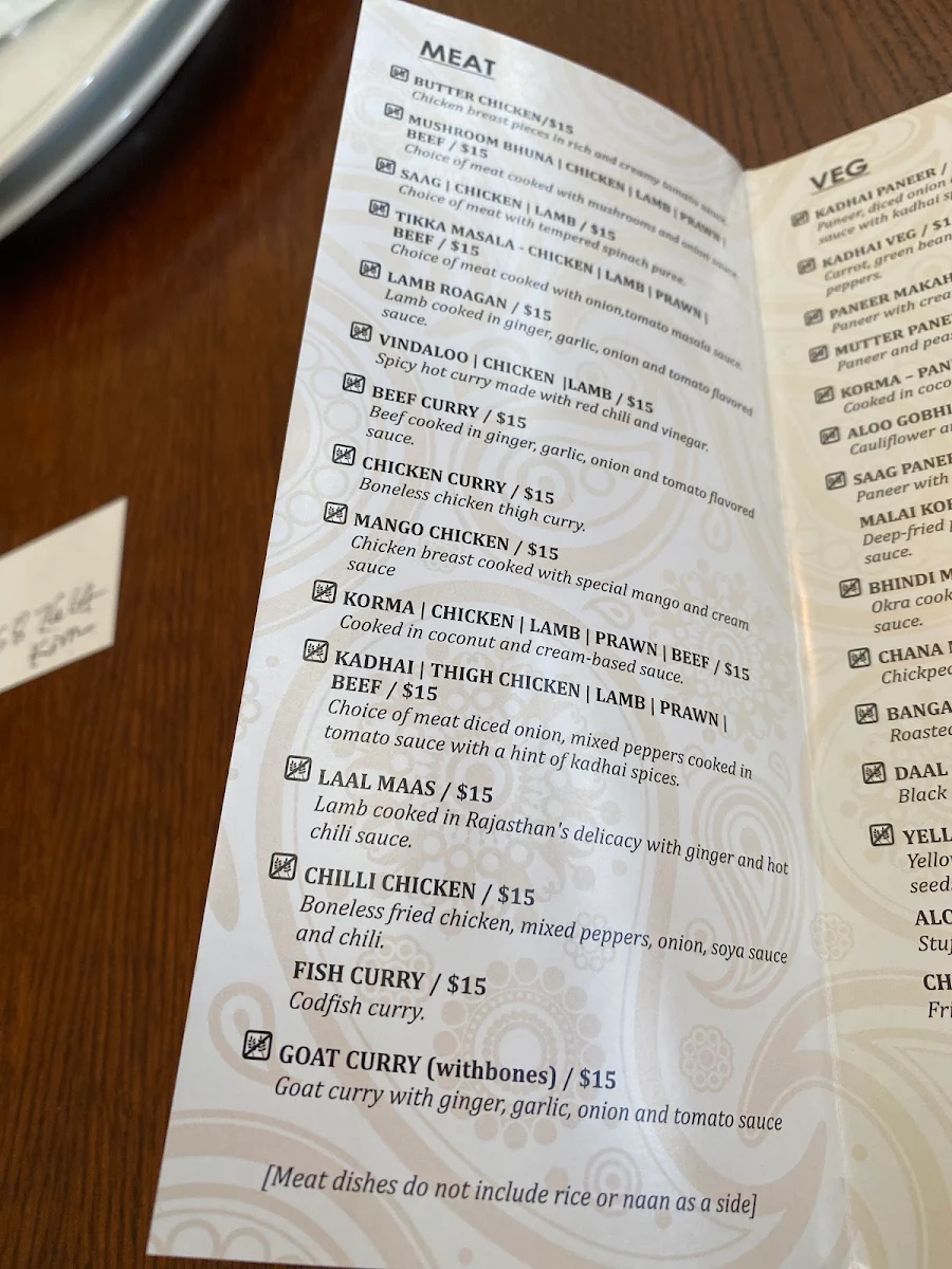 Menu, Made in India Restaurant