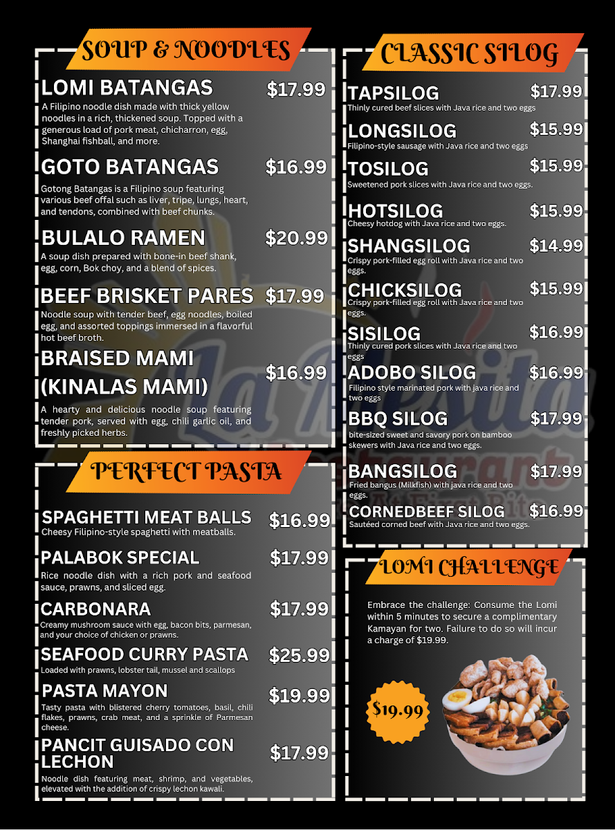 Menu, La Mesita Restaurant