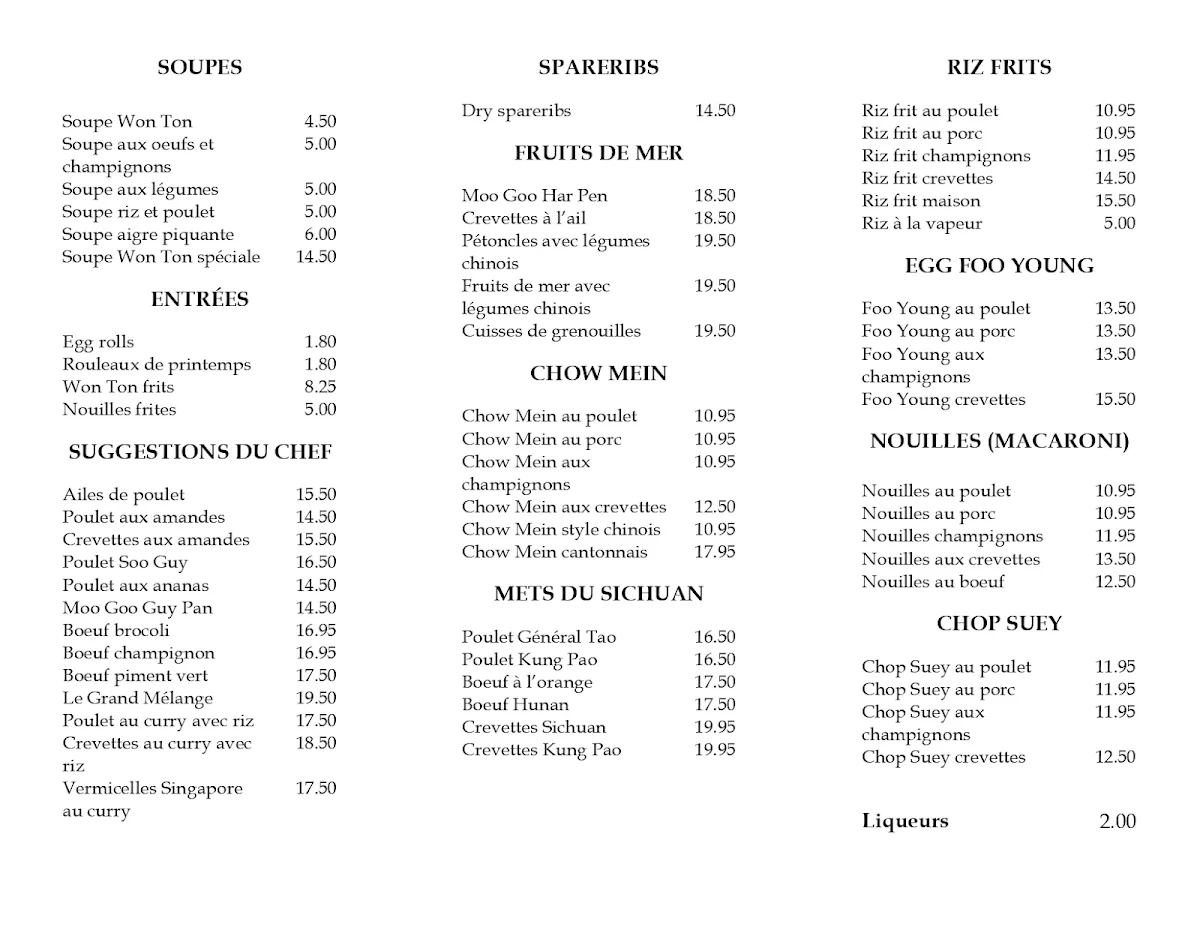Menu, Wok De Hong Kong (Le)