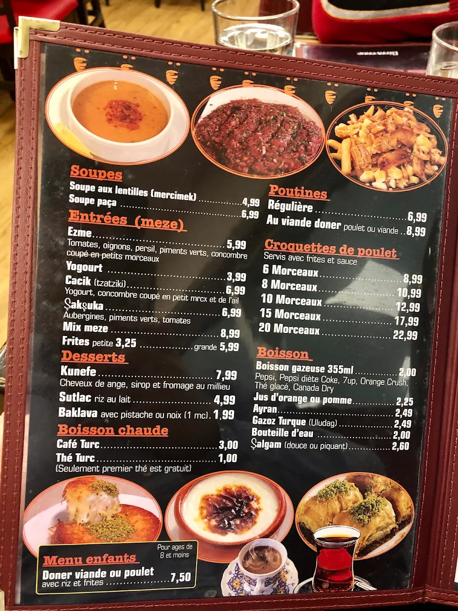 Menu, Sultan Istanbul Kebab