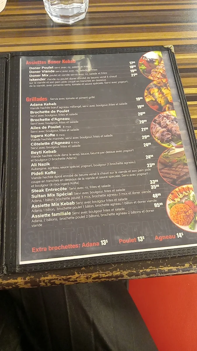 Menu, Sultan Istanbul Kebab