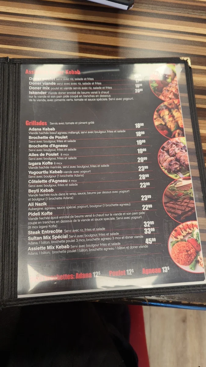 Menu, Sultan Istanbul Kebab