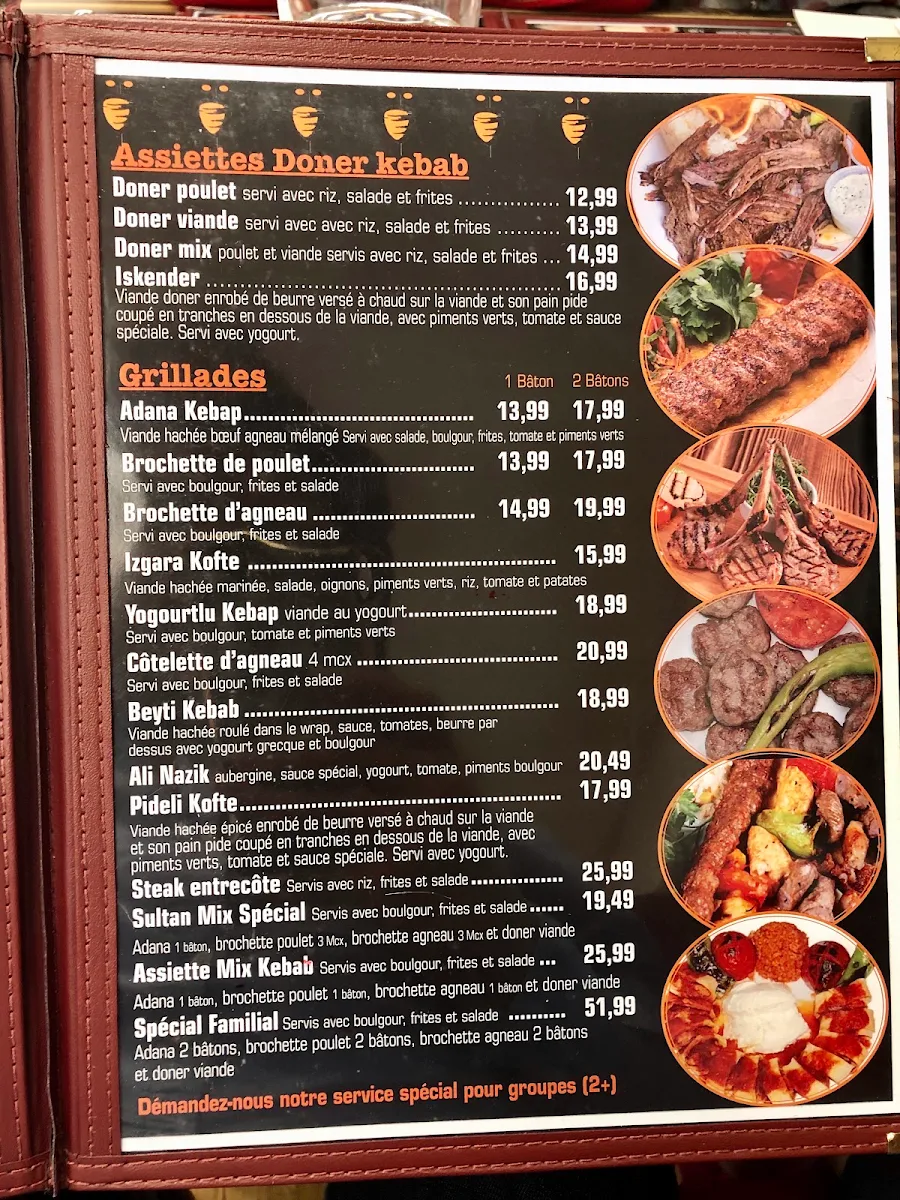 Menu, Sultan Istanbul Kebab