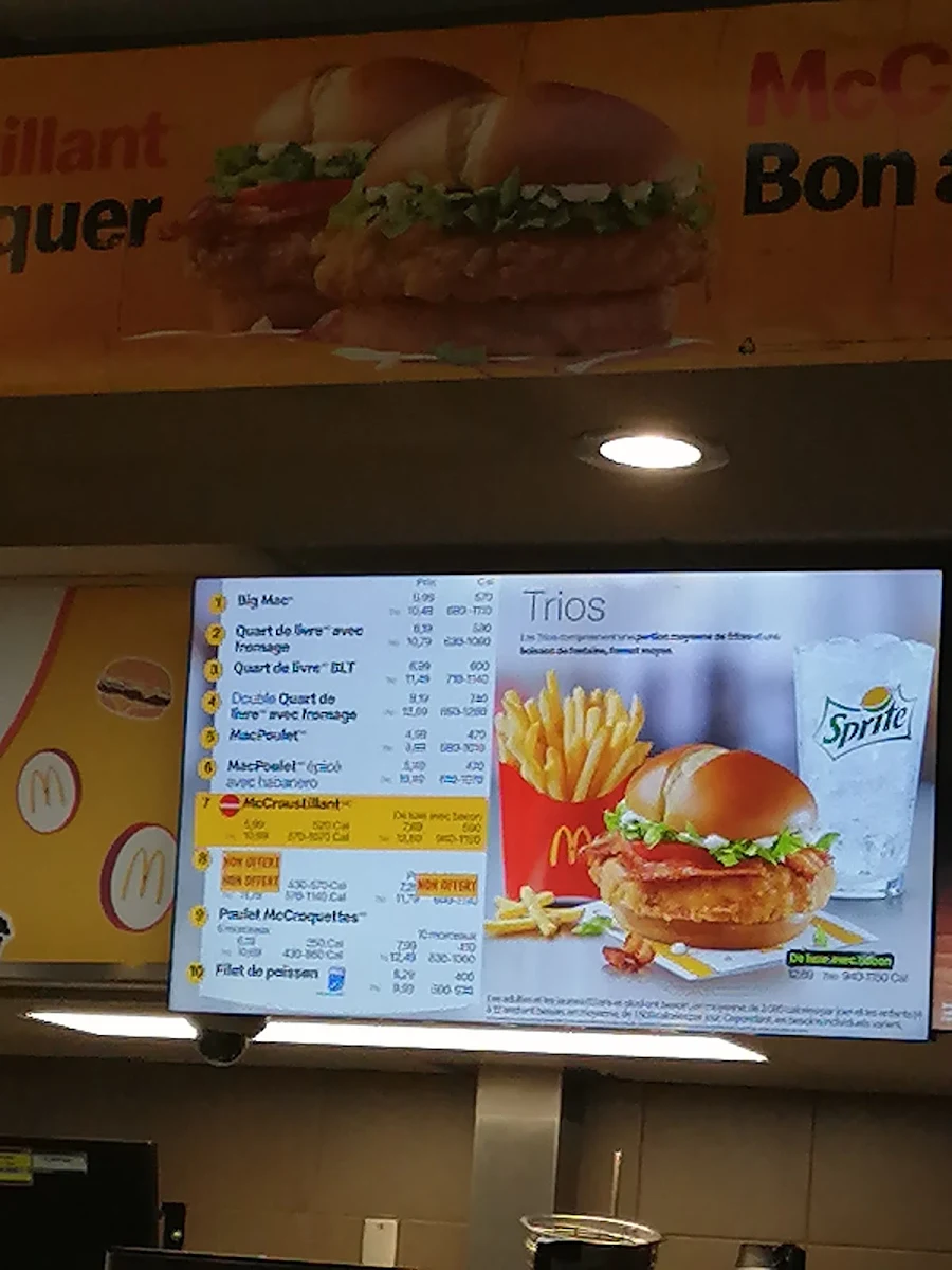 Menu, McDonald's