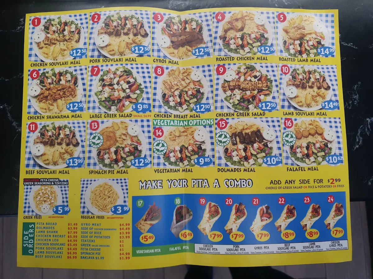 Menu, Greek Stop