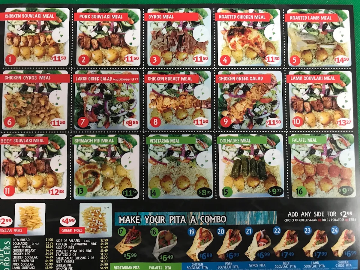 Menu, Greek Stop
