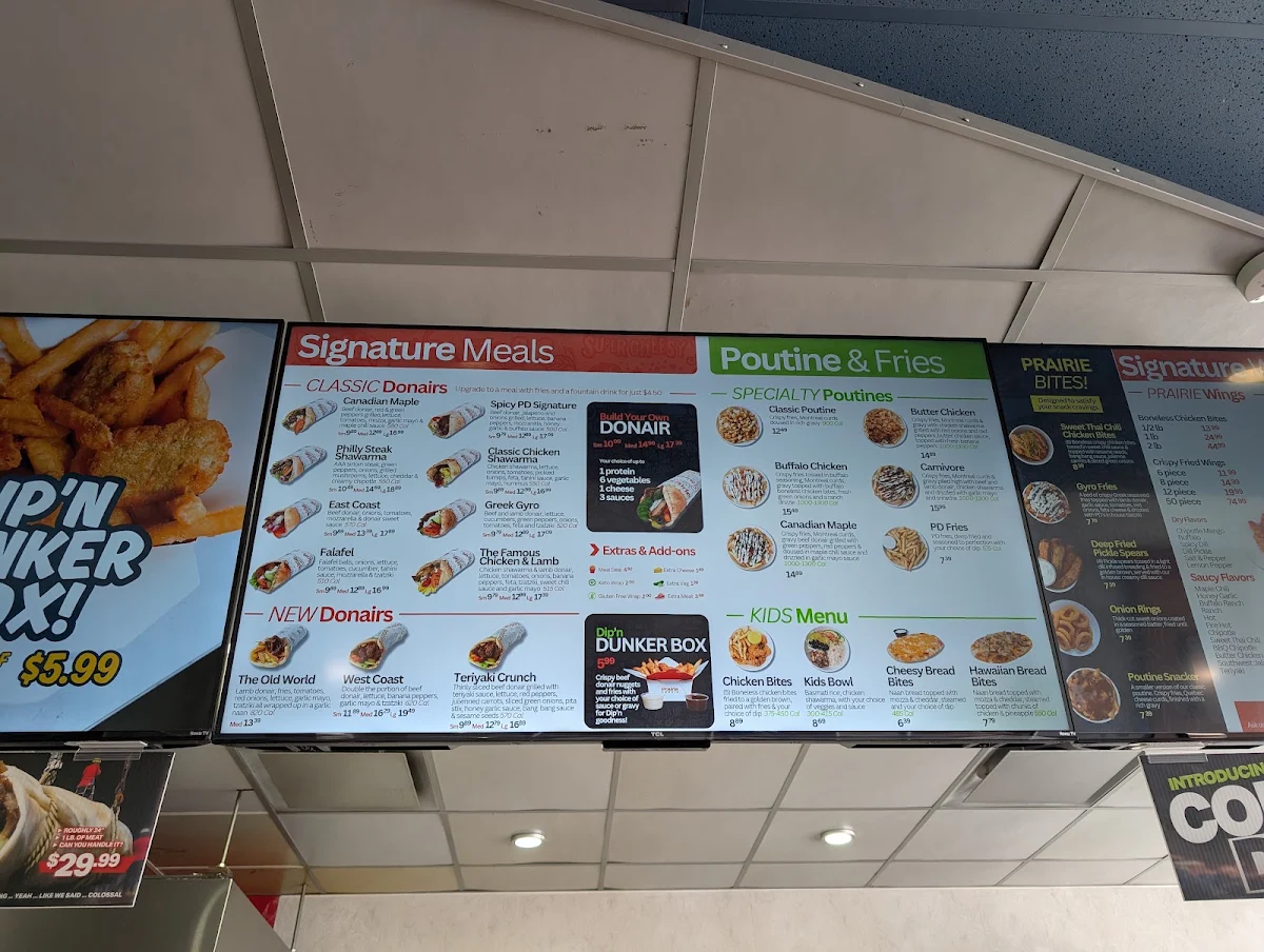 Menu, Prairie Donair Albert St. Regina