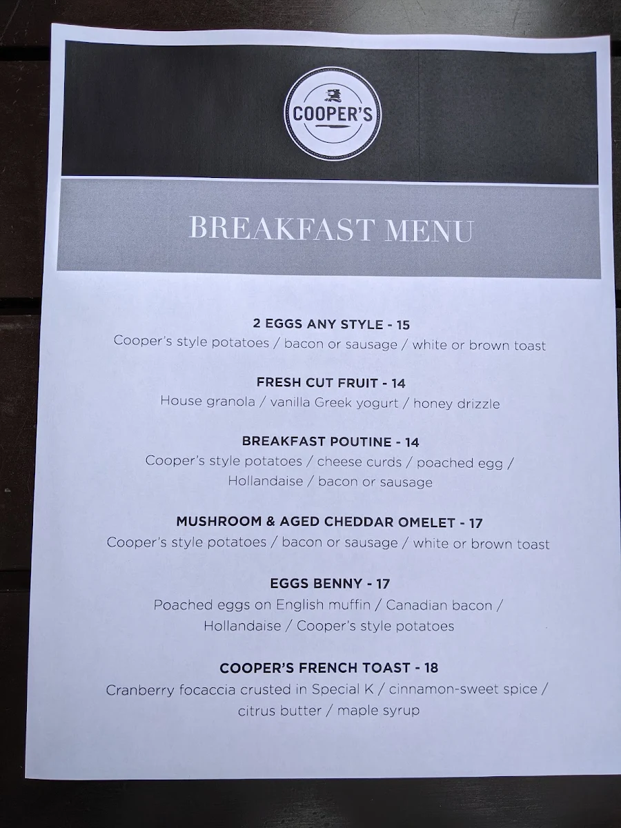 Menu, Cooper's