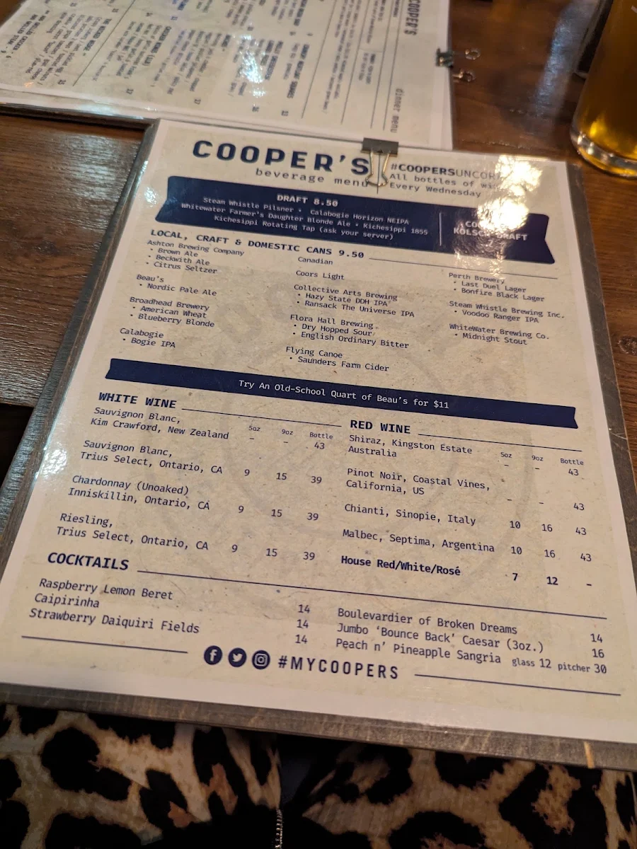 Menu, Cooper's