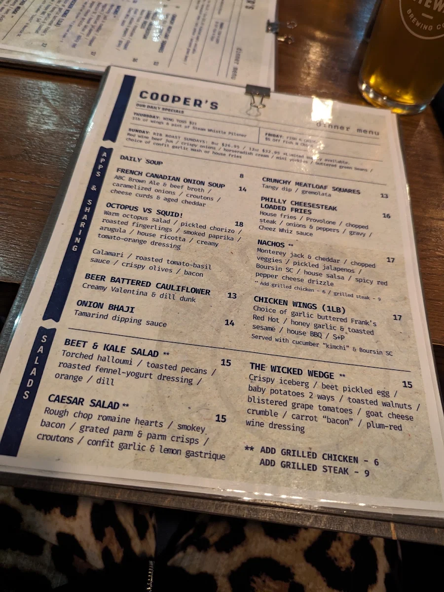 Menu, Cooper's