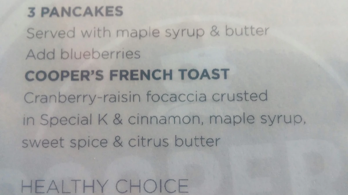 Menu, Cooper's
