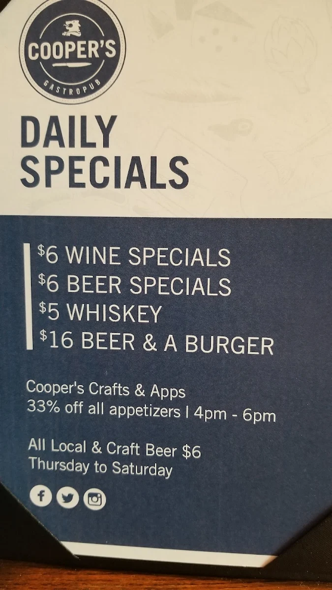 Menu, Cooper's