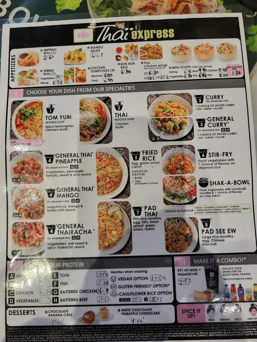 Menu, Thai Express Restaurant Montréal