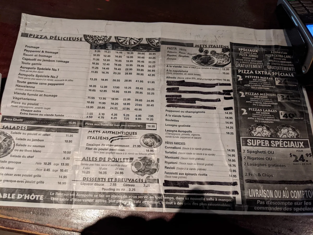Menu, ACROPOLIS PIZZA - Resto Grec / Italien