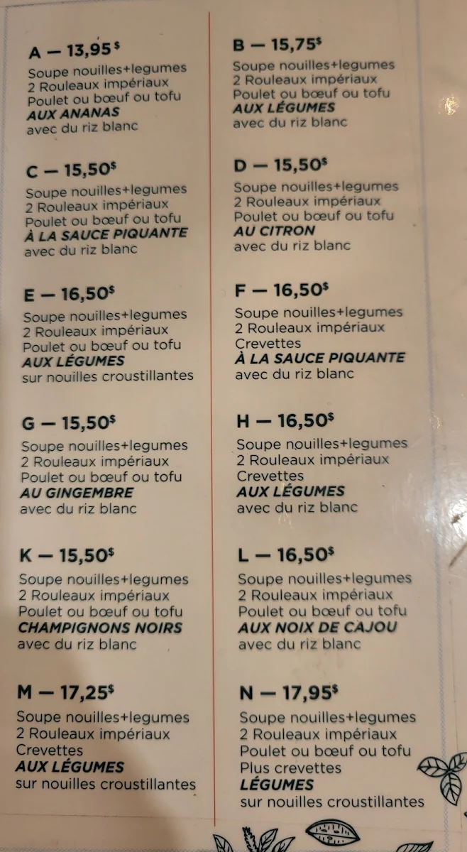 Menu, Restaurant Doan