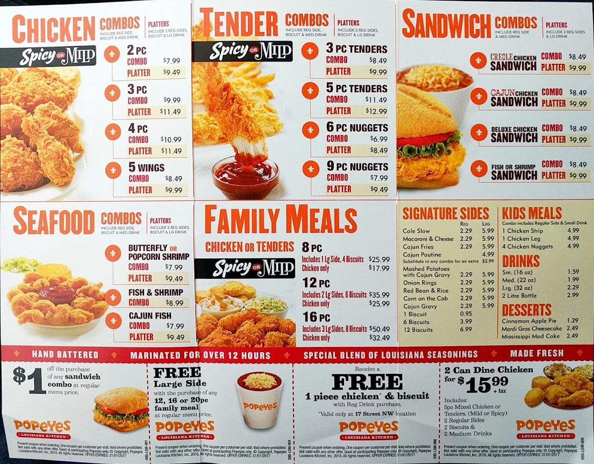Menu, Popeyes Louisiana Kitchen