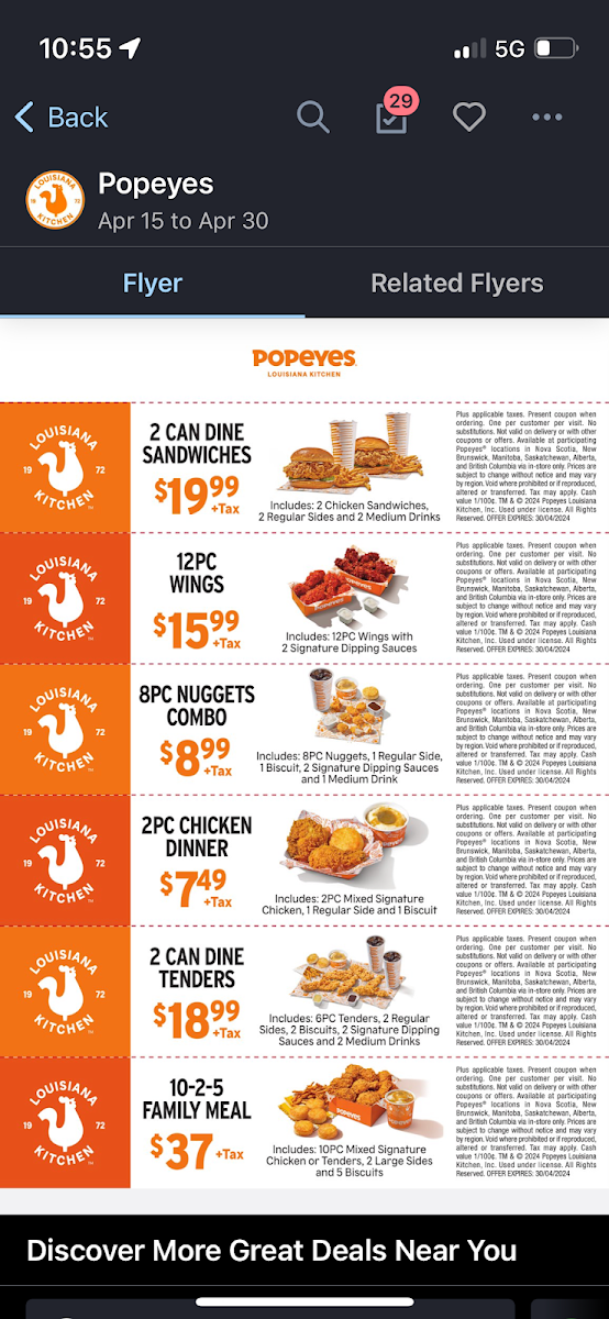 Menu, Popeyes Louisiana Kitchen
