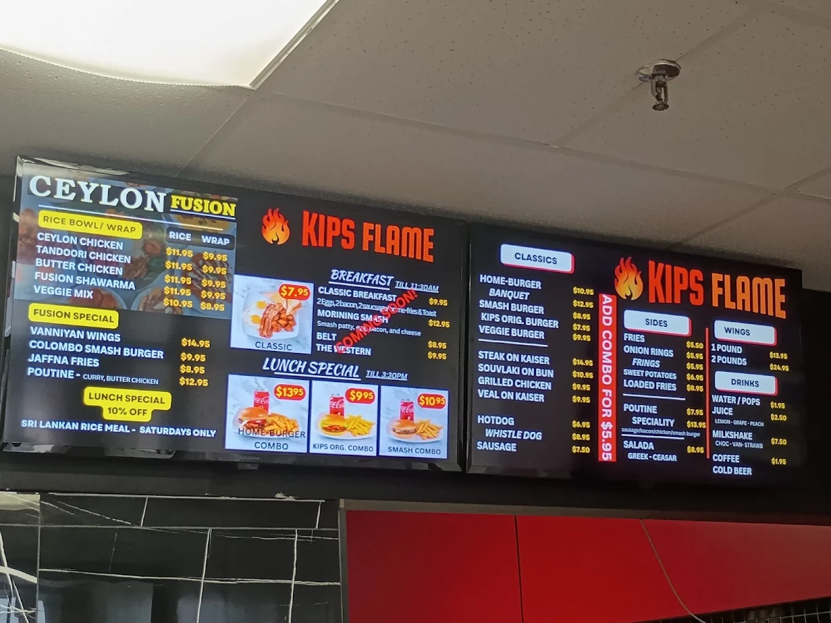 Menu, Kips Flame Homemade Burgers & All-Day Breakfast