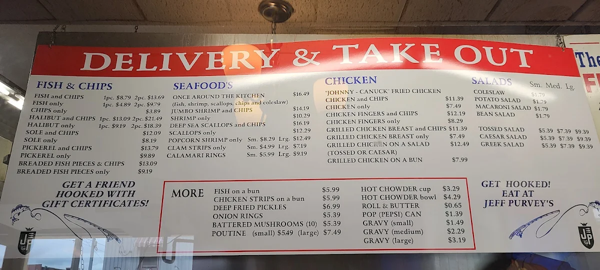 Menu, Jeff Purvey's Fish & Chips