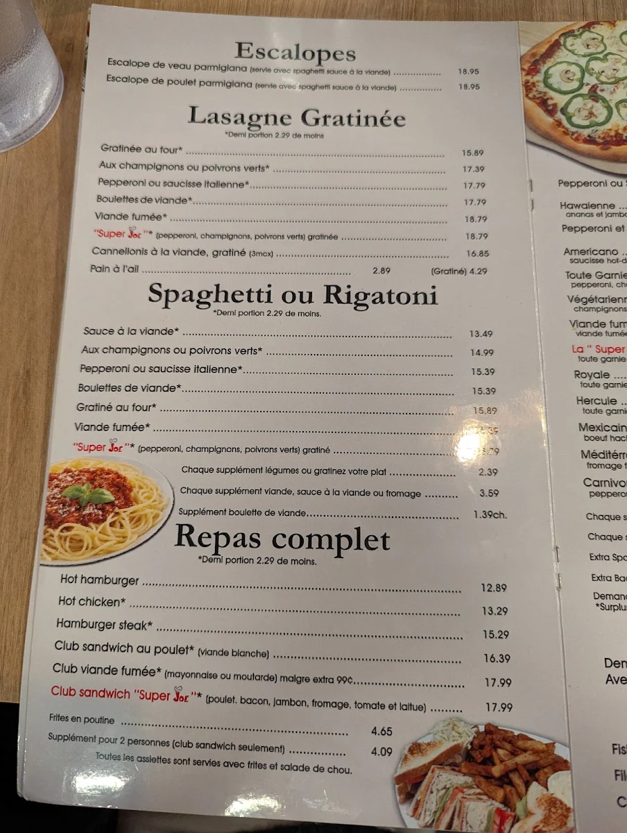 Menu, Resto Joe Sous-Marin & Crémière