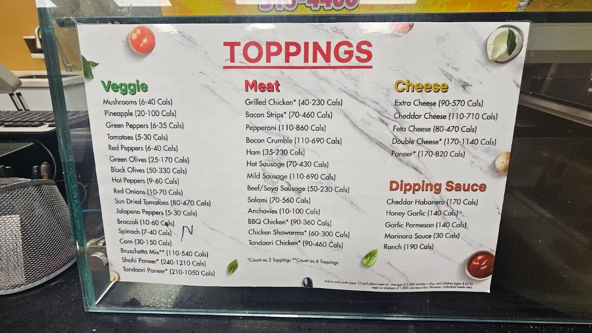 Menu, Gino's Pizza