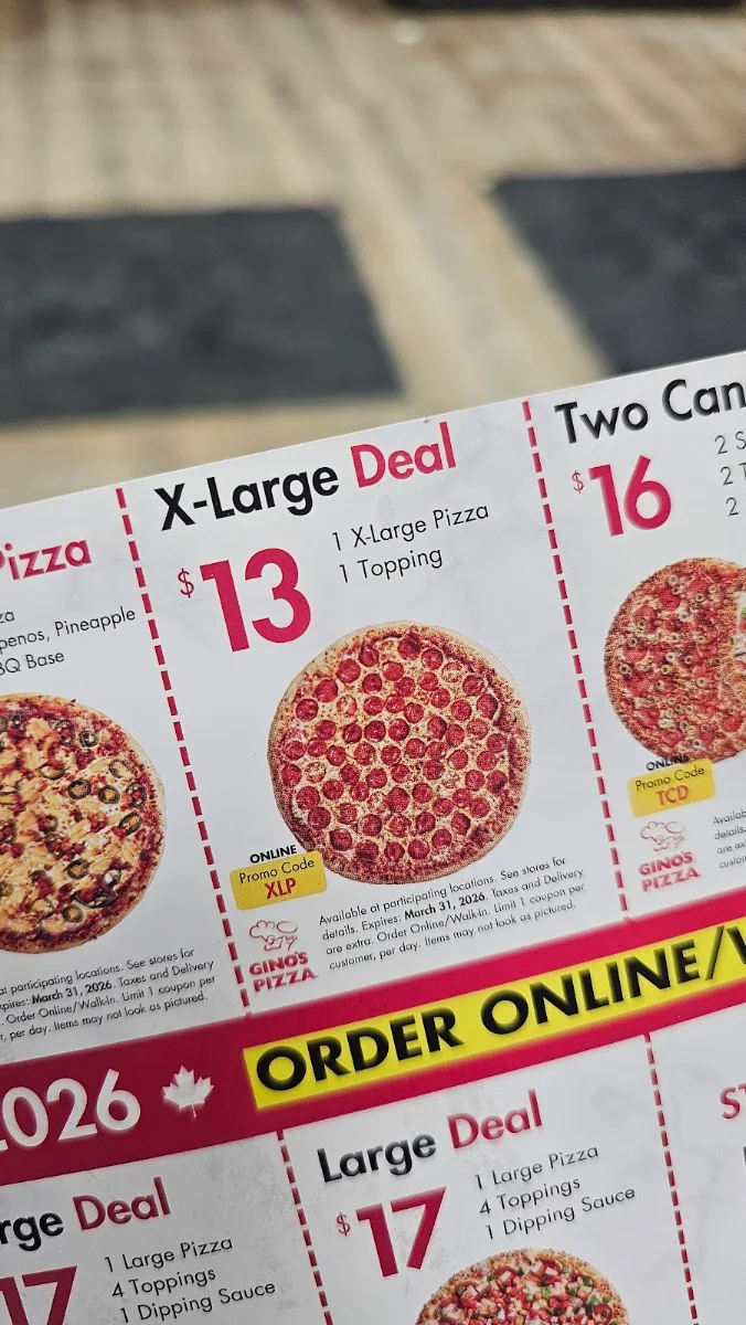Menu, Gino's Pizza