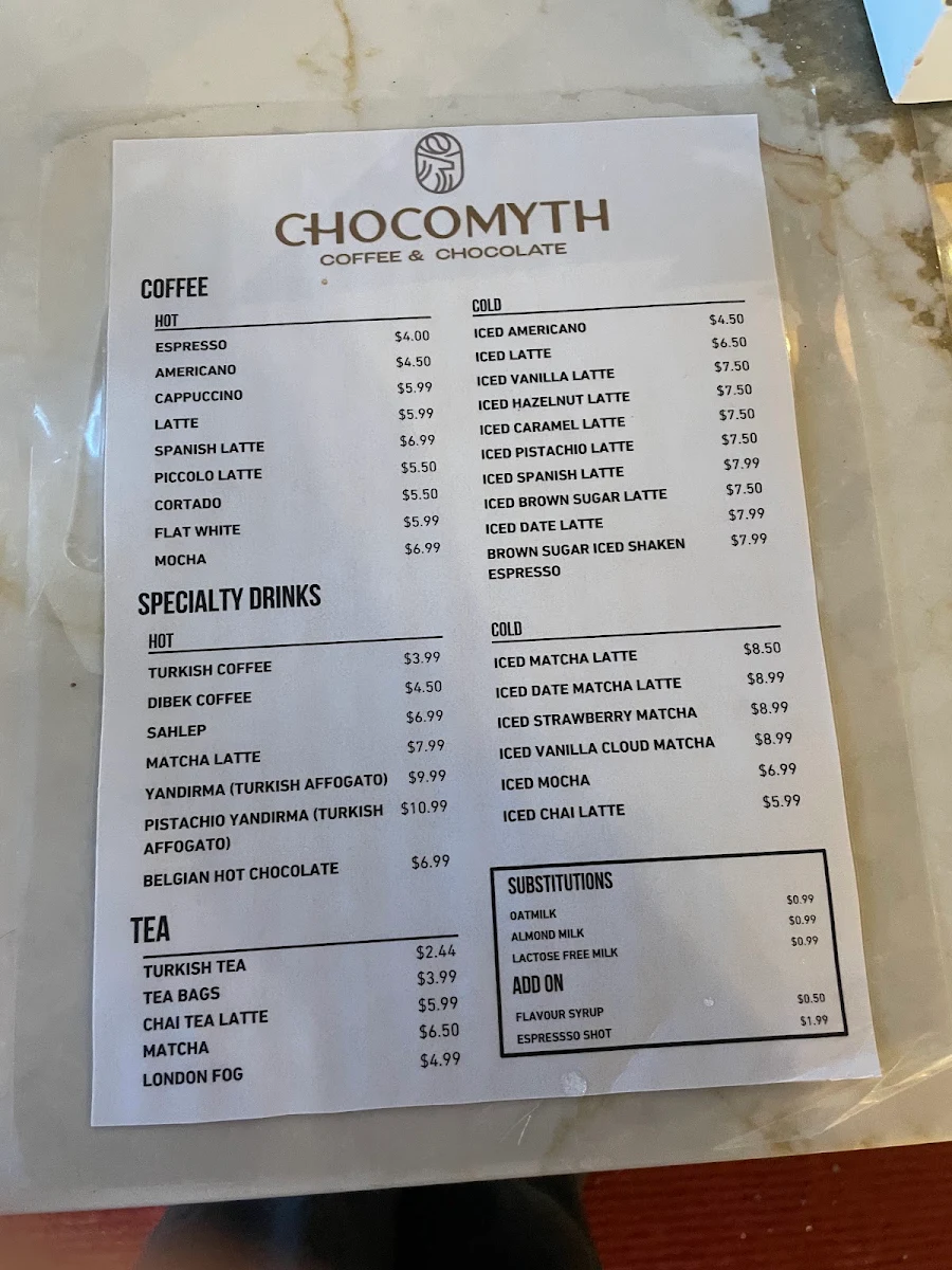 Menu, Chocomyth
