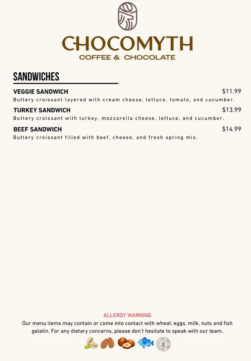Menu, Chocomyth