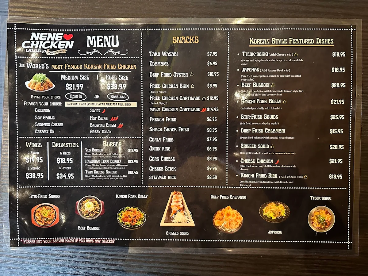 Menu, NeNe Chicken Vaughan