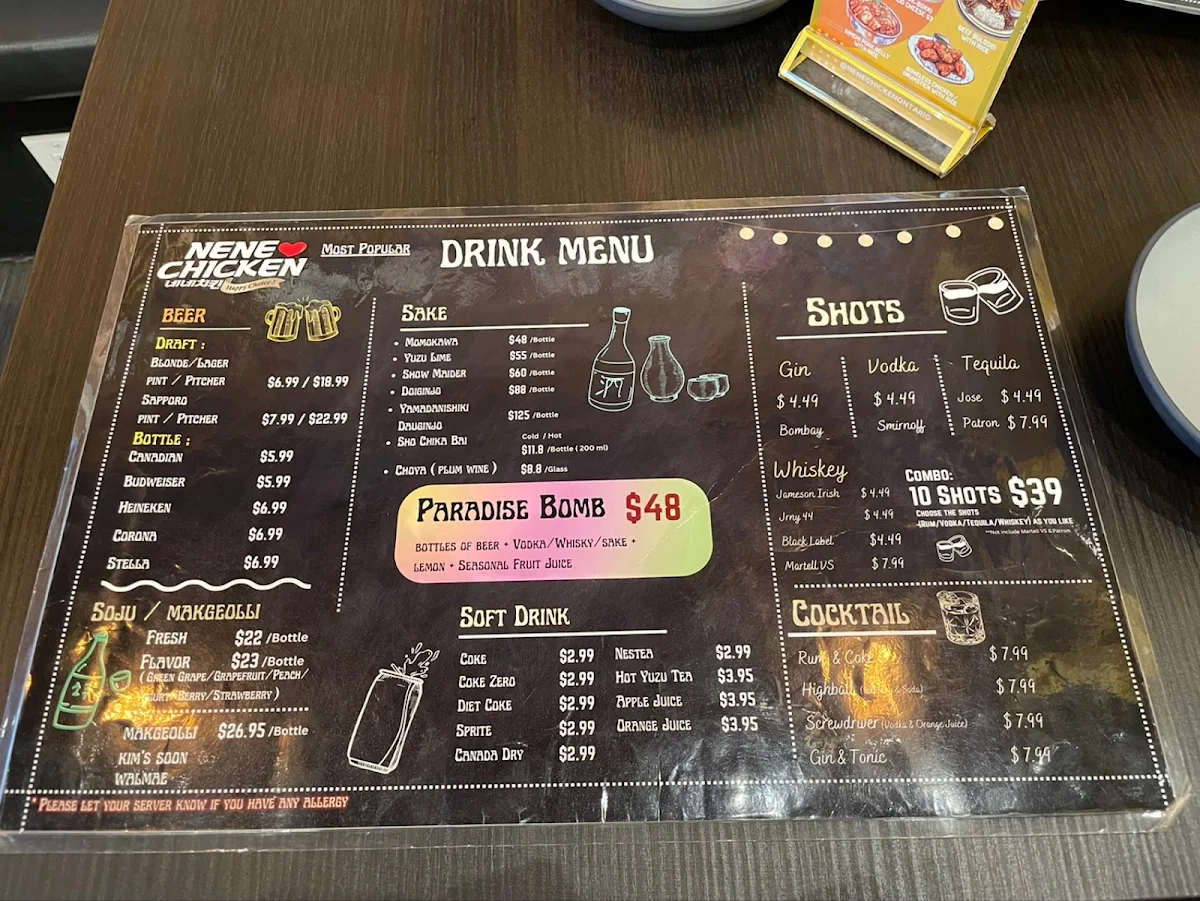 Menu, NeNe Chicken Vaughan
