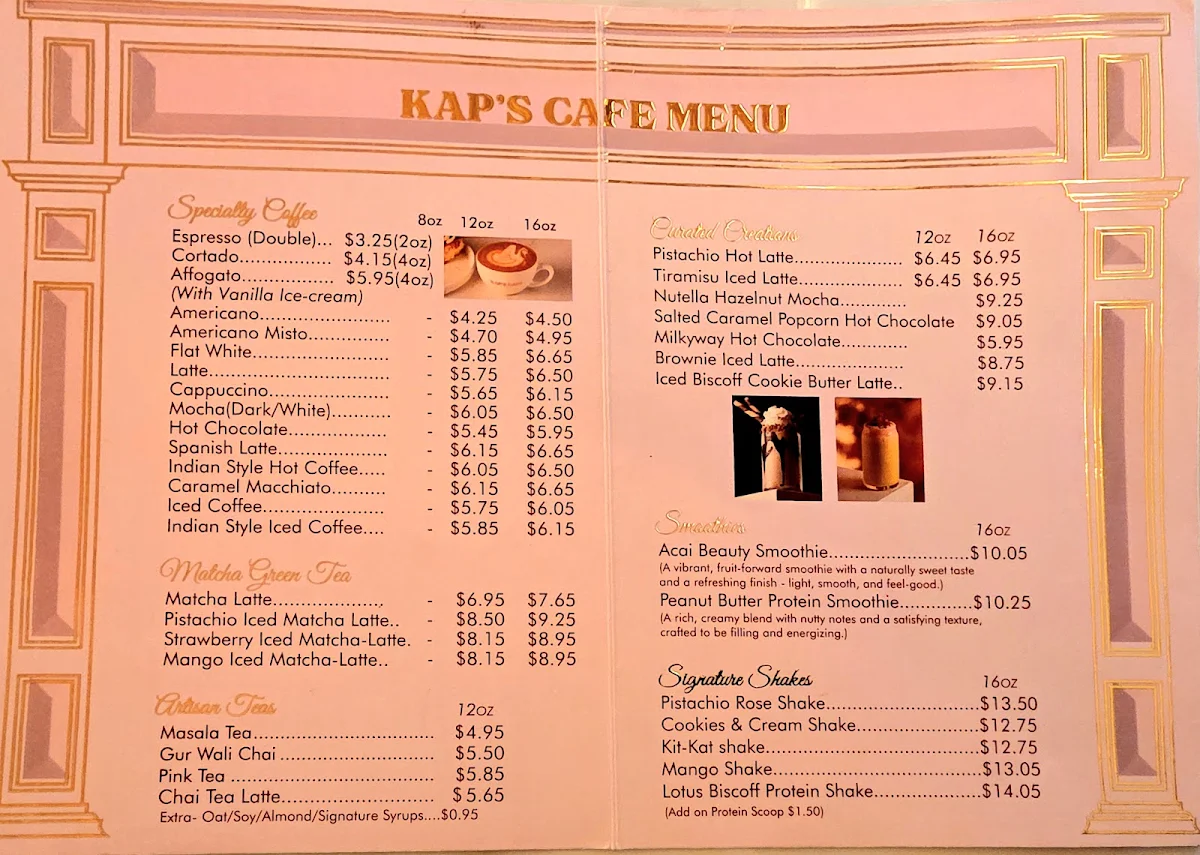 Menu, Kap's Cafe